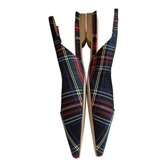 MATIKO Women 7 Lori Shoes Slingback Green Tartan Plaid Textile Leather Lined NEW - Picture 8 of 11